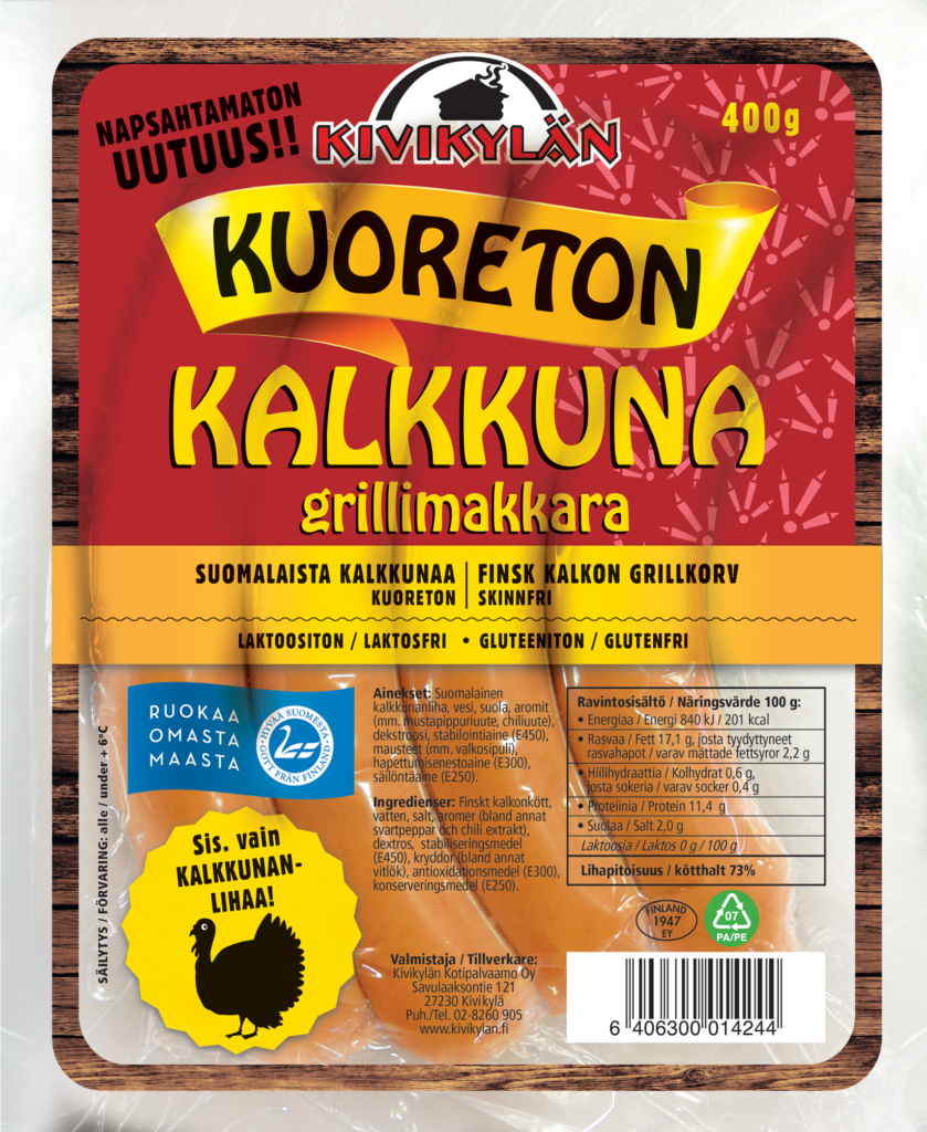 Kuoreton Kalkkunagrillimakkara